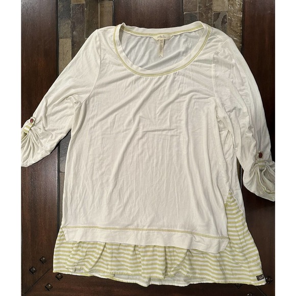 Matilda Jane Ventriloquist Cream Green Striped Soft‎ Flowy Long Sleeve Blouse L - Picture 1 of 5